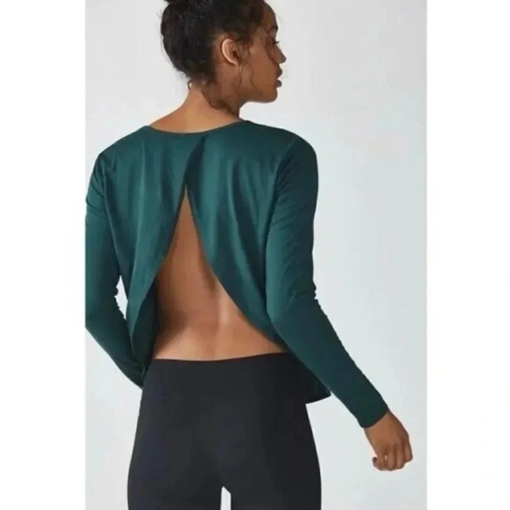 Fabletics Teal Blue Green Millie Open Back Long Sleeve T-Shirt S